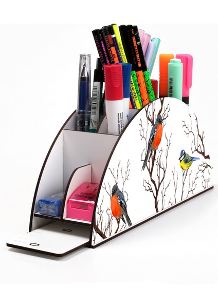 Ahşap Vip Şirin Hayvan Model Gökkuşağı Cetvelli Masaüstü Kalemlik Organizer Montajlı Kutulu