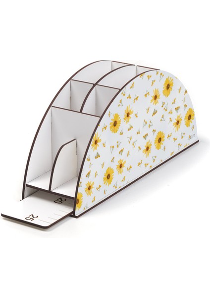 Ahşap Vip Papatya Seri Gökkuşağı Cetvelli Masaüstü Kalemlik Organizer Montajlı Kutulu modelleri