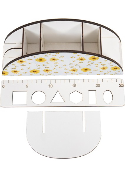 Ahşap Vip Papatya Seri Gökkuşağı Cetvelli Masaüstü Kalemlik Organizer Montajlı Kutulu fırsatları