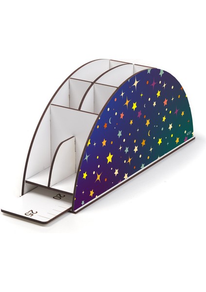 Ahşap Vip Gezegen Seri Gökkuşağı Cetvelli Masaüstü Kalemlik Organizer Montajlı Kutulu modelleri