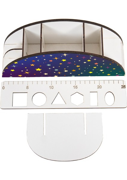 Ahşap Vip Gezegen Seri Gökkuşağı Cetvelli Masaüstü Kalemlik Organizer Montajlı Kutulu fırsatları