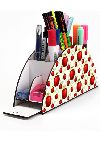 Ahşap Vip Bitki Serisi Gökkuşağı Cetvelli Masaüstü Kalemlik Organizer Montajlı Kutulu