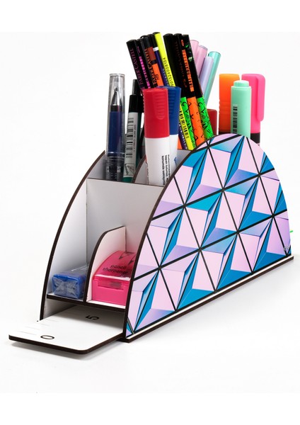 Ahşap Vip Student Seri Gökkuşağı Cetvelli Masaüstü Kalemlik Organizer Montajlı Kutulu