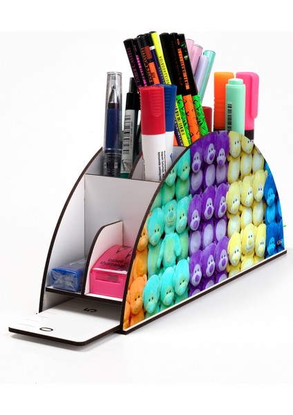 Ahşap Vip Mini Animals Gökkuşağı Cetvelli Masaüstü Kalemlik Organizer Montajlı Kutulu