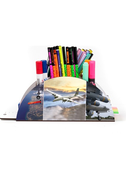 Ahşap Vip Uçak Serisi Gökkuşağı Cetvelli Masaüstü Kalemlik Organizer Montajlı Kutulu fiyatları