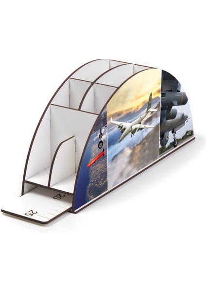 Ahşap Vip Uçak Serisi Gökkuşağı Cetvelli Masaüstü Kalemlik Organizer Montajlı Kutulu modelleri