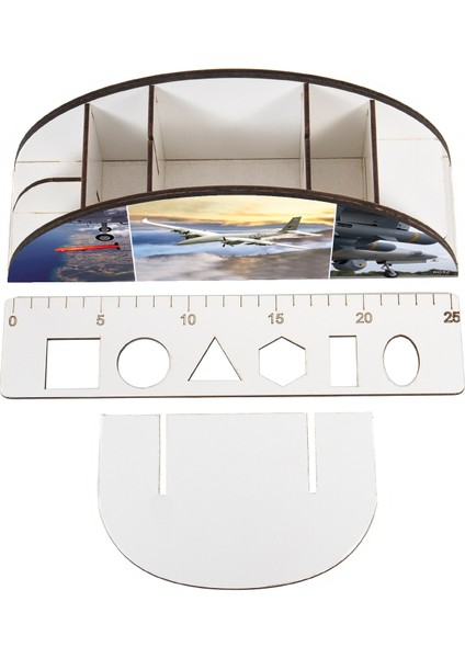 Ahşap Vip Uçak Serisi Gökkuşağı Cetvelli Masaüstü Kalemlik Organizer Montajlı Kutulu fırsatları