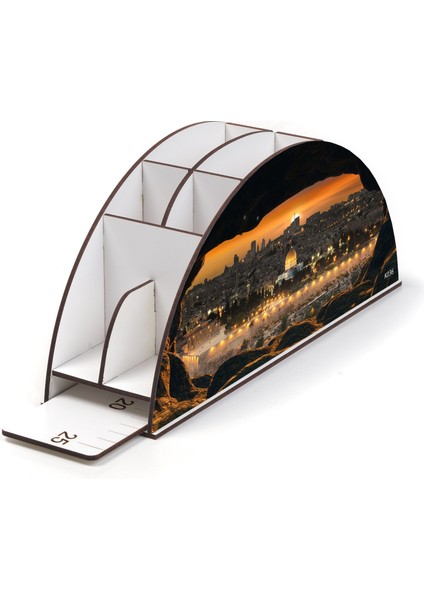 Ahşap Vip Islam Serisi Gökkuşağı Cetvelli Masaüstü Kalemlik Organizer Montajlı Kutulu modelleri