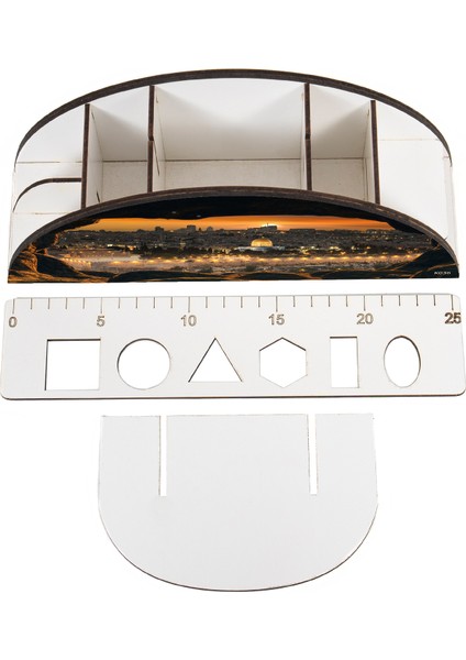 Ahşap Vip Islam Serisi Gökkuşağı Cetvelli Masaüstü Kalemlik Organizer Montajlı Kutulu fırsatları