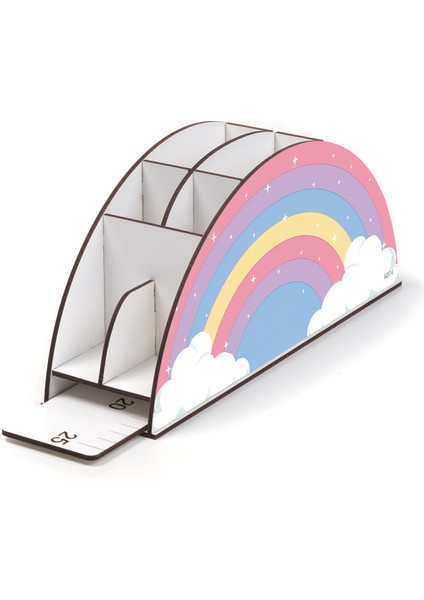 Ahşap Vip Gökkuşağı Serisi Cetvelli Masaüstü Kalemlik Çocuklar Için Organizer Montajlı Kutulu modelleri