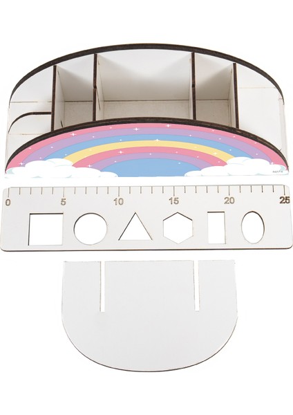 Ahşap Vip Gökkuşağı Serisi Cetvelli Masaüstü Kalemlik Çocuklar Için Organizer Montajlı Kutulu fırsatları