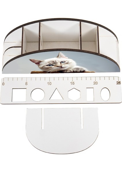 Ahşap Vip Kedi Serisi Gökkuşağı Cetvelli Masaüstü Kalemlik Organizer Montajlı Kutulu fırsatları