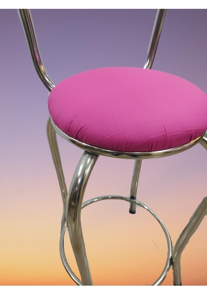 Sandalye ST BAR Tipi Yüksek Model Pembe FUŞYA Metal Çelik nikelaj Suni deri döşem