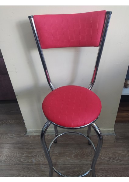 Sandalye ST BAR Tipi Yüksek Pembe FUŞYA 4adet Metal Çelik nikelaj Suni deri döşem