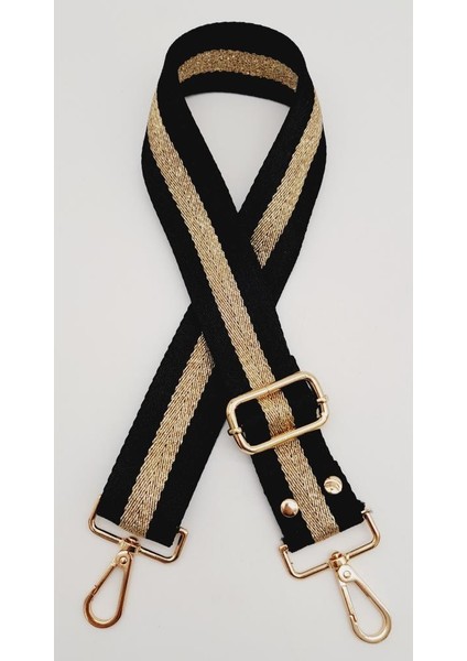 Polyester Kolon 120X4 cm Siyah Renk Simli Light Gold Metalli
