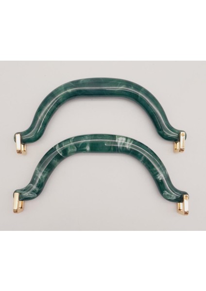 Akrilik Koyu Yeşil Renk Mermer Desen Light Gold Halkalı Çanta Tutma Sapı