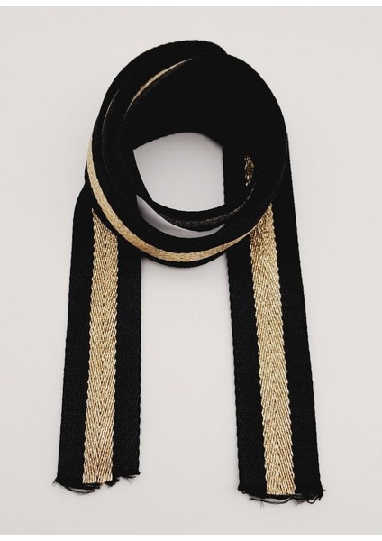 4 cm Siyah Renk Simli Polyester Kolon 1 Metre