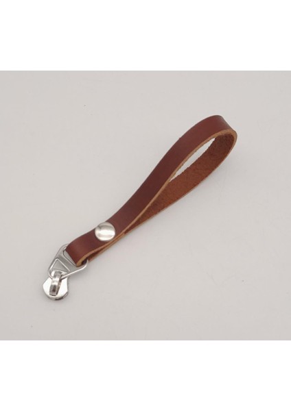 Kızıl Kahve Renk Gerçek Derili Gümüş Döngülü Fermuar Başı