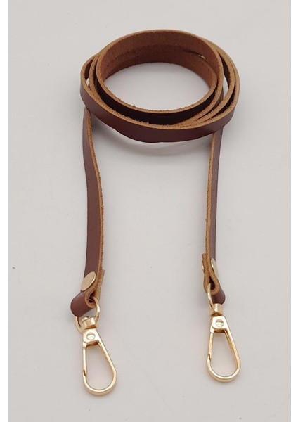 Gerçek Deri Spagetti Model Kızıl Kahve Light Gold Metal Çanta Sapı modelleri