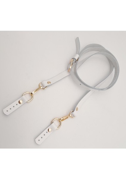 130X1,5 cm Beyaz Gerçek Deri Light Gold Tokalı Çanta Sapı modelleri