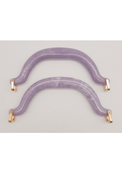 Akrilik Lila Renk Mermer Desen Light Gold Halkalı Çanta Tutma Sapı