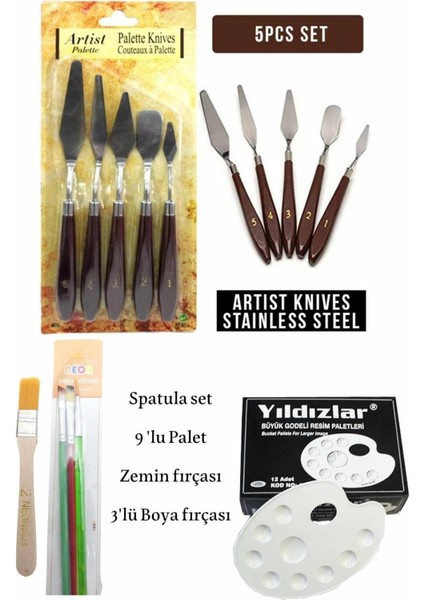 5 Li Metal Spatula Seti Zemin Fırçası Boya Fırçası Akrilik Yağlı Boya Hobi Çalışmalar
