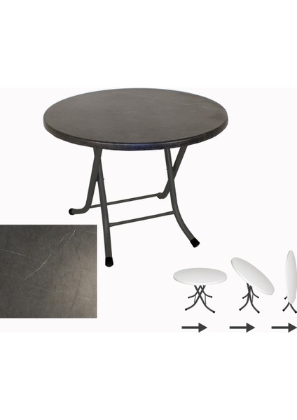 Klasik Katlanır Werzalit Yuvarlak Tabla Masa 70CM - Grey Marble