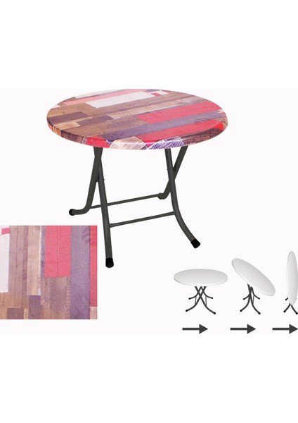 Klasik Katlanır Werzalit Yuvarlak Tabla Masa 80CM - Red Wood