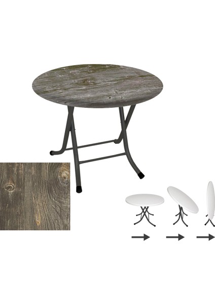 Klasik Katlanır Werzalit Yuvarlak Tabla Masa 70CM - Old Pine