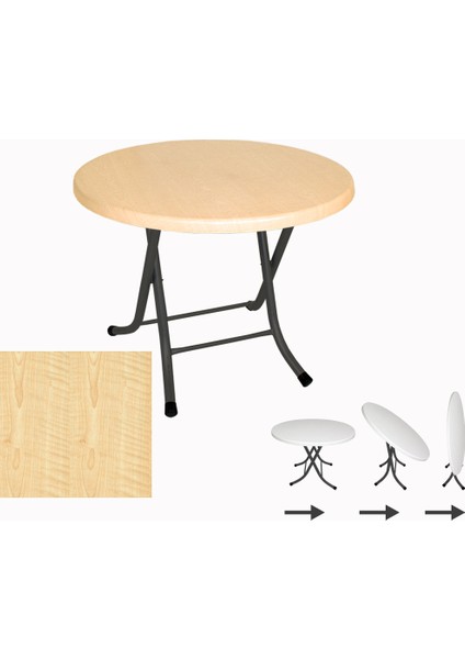 Klasik Katlanır Werzalit Yuvarlak Tabla Masa 80CM - Akçaağaç