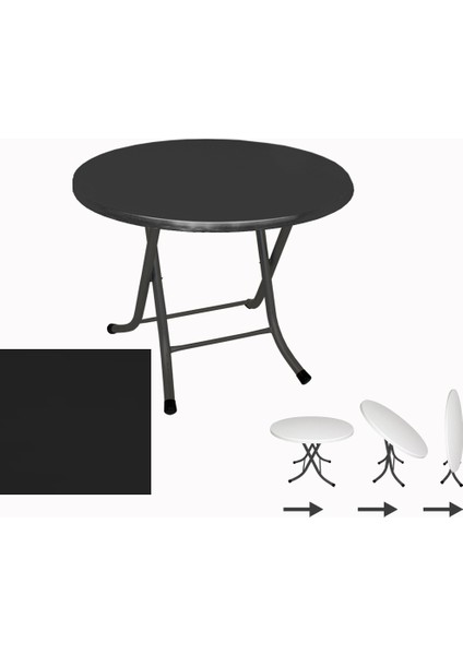Klasik Katlanır Werzalit Yuvarlak Tabla Masa 90CM - Siyah