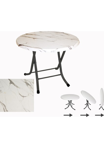 Klasik Katlanır Werzalit Yuvarlak Tabla Masa 90CM - Afyon Mermer
