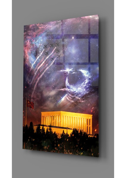 Anıtkabir ve Ay Yıldız Gökyüzü Dekoratif Dikey Cam Tablo modelleri