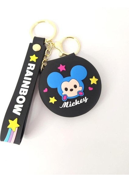 Anahtarlık Silikon Mickey Mouse Ayna Anahtarlık Çanta Süsü Karakter Figür Oyuncak Siyah