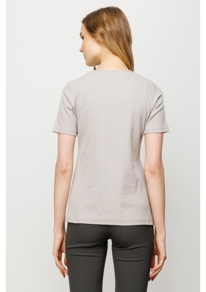 Kadın Sıfır Yaka Kısa Kol Pamuk Kaşkorse T-Shirt Taş fırsatları