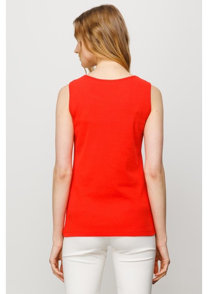 Kadın Sıfır Yaka Kaşkorse Pamuklu Askılı T-Shirt Oranj indirimleri