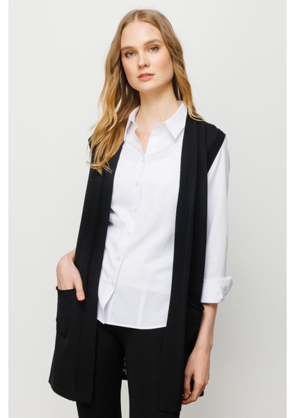 Kadın Arkası Desenli Araboy Triko Yelek Siyah indirimleri