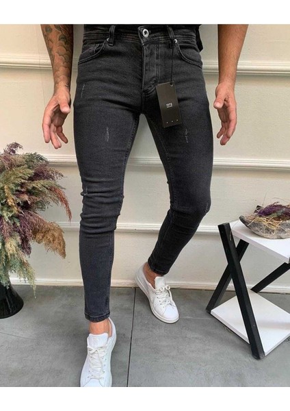 Skinny Fit Likralı Antrasit Tırnaklı Erkek Pantolon