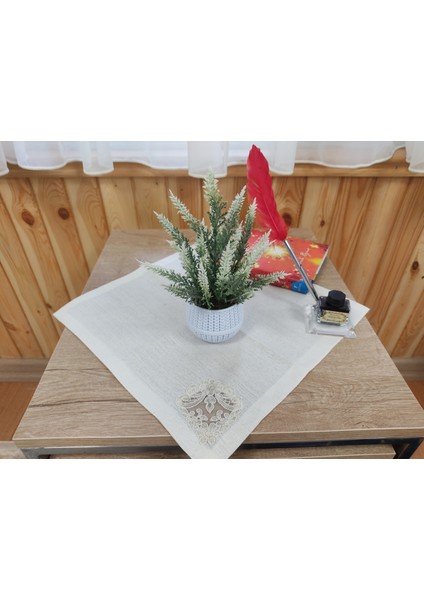 Doğal Dokulu Lavanta Beyaz Hasır Saksıda Dekoratif Masa Çiçeği