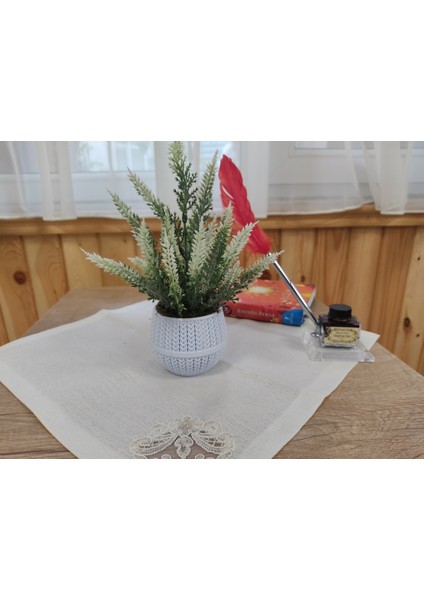 Doğal Dokulu Lavanta Beyaz Hasır Saksıda Dekoratif Masa Çiçeği fiyatları