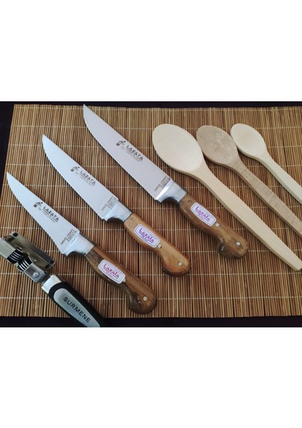3'Lü Orjinal Lazata Sürmene Kasap Bıçağı+ Ahşap Kaşık Seti+ Sürmene Bıçak Bileme Aleti fiyatları