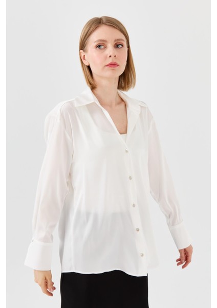 Kadın Saten Patlı Gömlek Ekru fiyatları