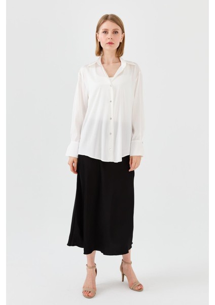 Kadın Saten Patlı Gömlek Ekru indirimleri