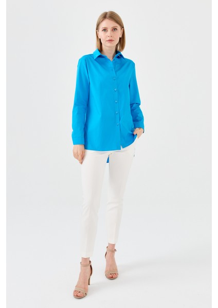 Kadın Koton Uzun Gömlek Mavi fiyatları