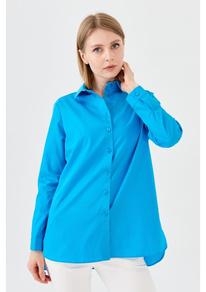 Kadın Koton Uzun Gömlek Mavi fırsatları