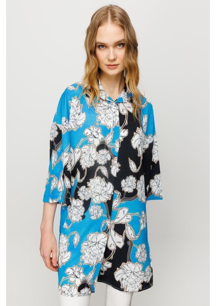 Kadın Çiçek Desenli Uzun Gömlek