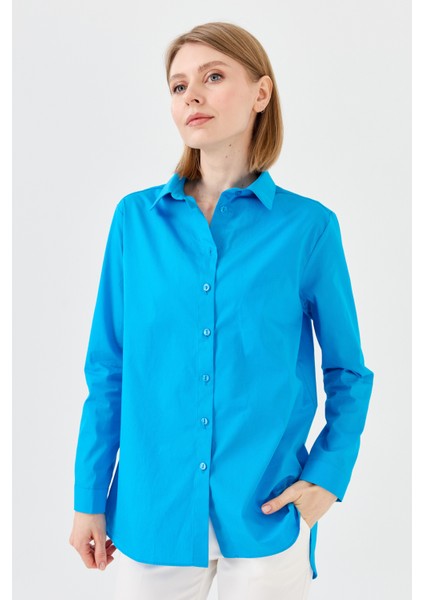 Kadın Koton Uzun Gömlek Mavi indirimleri