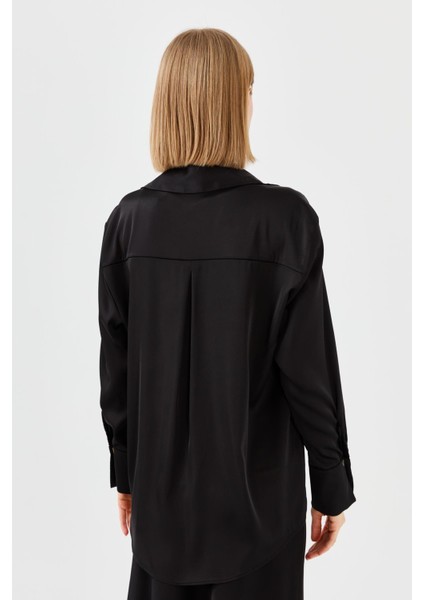 Kadın Saten Patlı Gömlek Siyah modelleri