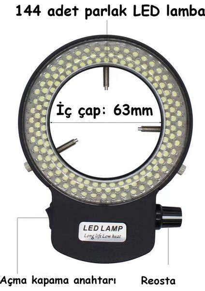 LED Ring Light Halka LED Stereo Mikroskoplar Için 144 LED Ampullü Ayarlanabilir Siyah