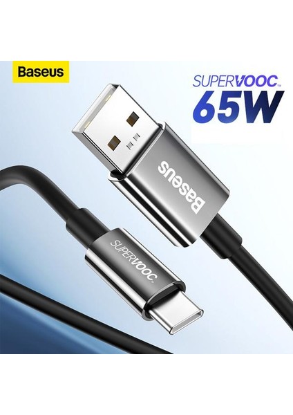 1 Metre 65W Supervooc Flash Hızlı USB To Type C Şarj ve Data Kablosu, Ultra Dayanıklı Halat Kablo